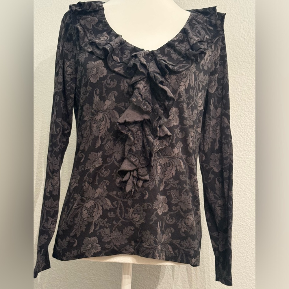 Lauren Ralph Lauren Women’s Floral Ruffle Black Top Size PM